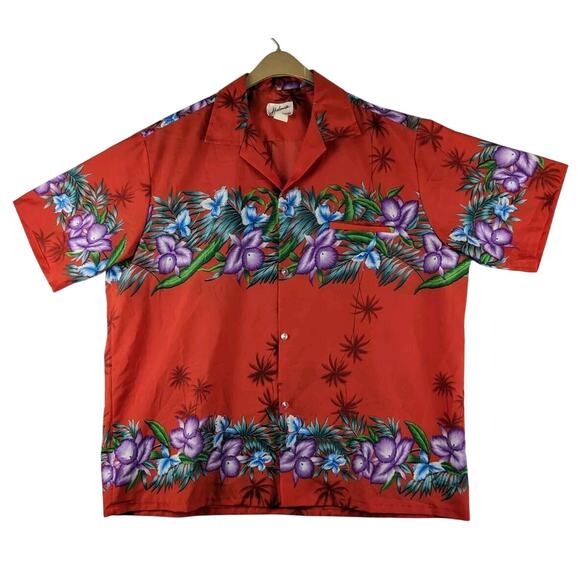 Vintage Helenas Hawaiian Shirt Button Front Mens 2XL Red Floral Made In USA - Picture 1 of 6